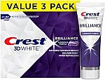 3-pack Crest 3D White Brilliance Luminous Purple Teeth Whitening Toothpaste 4.6 oz $15