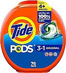 76-Ct Tide PODS Liquid Laundry Detergent Soap Pacs + $14 credit $19 