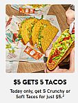 Taco Bell - 5 Tacos for $5 (today only)