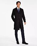 Tommy Hilfiger Men's Addison Wool-Blend Trim Fit Overcoat $69.13