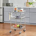 Gatefield Small Chrome Metal Rolling Microwave Kitchen Cart $35.99