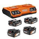 RIDGID 18V Dual Port Simultaneous Charger with (4) Batteries $169