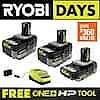 RYOBI ONE+ 18V Lithium-Ion HIGH PERFORMANCE Starter Kit with 2.0 Ah Battery, (2) 4.0 Ah Batteries, and Charger $100