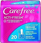 20 Ct CAREFREE Acti-Fresh Body Shaped Pantiliners Unscented Regular $1. ...