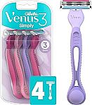 4 Count Gillette Venus Simply3 Women's Disposable Razors $2.99