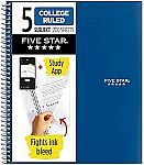200 Sheets Five Star Spiral Notebook + Study App, 5 Subject $2.97