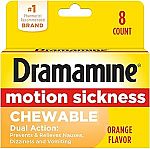 8-Count Dramamine Chewable Orange Flavor $2.73 and more