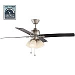 54" Hampton Bay Malone LED Brushed Nickel Ceiling Fan w/ Light Kit $60