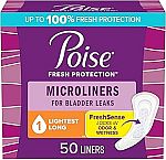 50-Ct Poise Daily Incontinence Lightest Microliners $2.71