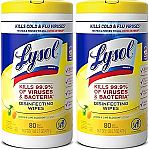 2-Pack 80-Count Lysol Disinfectant Wipes $7.48