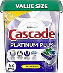 62-Count Cascade Platinum Plus Dishwasher Pods $14.25