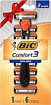 BIC Comfort 3 Refillable Disposable Razor 1 Handle and 6 Cartridges $2.18