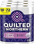 18 Mega Rolls Quilted Northern Ultra Plush 3-Ply Toilet Paper $16