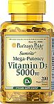 200-Ct Puritan's Pride Vitamin D3 5,000 IU Bolsters Immunity Softgels $3.20