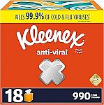 18-Pack Kleenex Anti-Viral Facial Tissues (55-Count Boxes) + $6.50 Amazon Credit $20