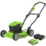 Greenworks 48V 19" Lawn Mower with 2 4Ah Battery and DualSlot Charger $100