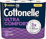 9 Mega Rolls Cottonelle Ultra Comfort Toilet Paper $5.50