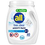 60-Count All Mighty Pacs Laundry Detergent $11.75 and more
