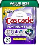 62-Count Cascade Platinum Plus Dishwasher Pods $15.78