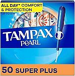 50 Count Tampax Pearl Tampons with LeakGuard Braid, Super Plus Absorbency $4.26