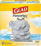 140-Count 13-Gallon Glad ForceFlex Tall Kitchen Trash Bags (Fresh Clean) $14