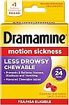 12-Count Dramamine Motion Sickness Less Drowsy, Chewables $3 and more