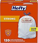 120-Ct Hefty Strong White 13 Gallon Trash Bags (Unscented) (2 for $16)
