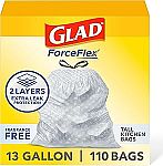 110-Count 13-Gal Glad ForceFlex Tall Kitchen Drawstring Trash Bags $12.41