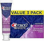 2 x 3-pack Crest 3D White Advanced Teeth Whitening Toothpaste 3.3 oz $11.50