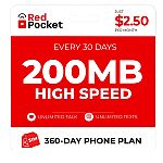Red Pocket - Prepaid Wireless Phone Plan+Kit: UNLIMITED Talk /Text + 200MB $30/year