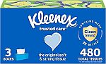 3-Pack 160-Count Kleenex Trusted Care Facial Tissues $4.50