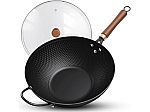 Todlabe Carbon Steel Nonstick Wok Pan with Glass Cover $25