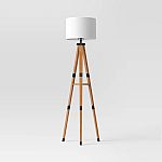 Wood Tripod Floor Lamp with Shelf $40