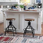 Set of 2 Powell Darwin Distressed Black Metal Adjustable Height Backless Swivel Stool $37.21