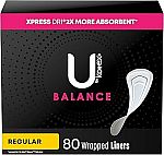 80-Count U by Kotex Balance Wrapped Panty Liners (Regular Length) $3.99