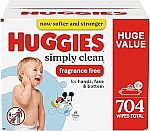 704-Count Huggies Simply Clean Baby Diaper Wipes $13