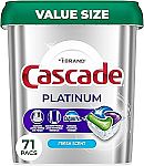 71-Count Cascade Platinum Dishwasher Pods (Fresh) $13.46