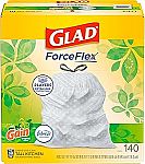 140-Ct 13-Gallon Glad ForceFlex Tall Kitchen Trash Bags (Fresh Clean) $14
