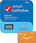 TurboTax Deluxe 2025, Federal & State Tax Return with $10 Gift Card $45 and more