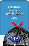 50 Count 30 Gallon Amazon Basics Multipurpose Drawstring Trash Bags $6.35