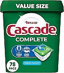 78-Count Cascade Complete Dishwasher Pods (Fresh Scent) $12