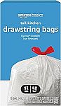 50 Count 13 Gallon Amazon Basics Flextra Tall Kitchen Drawstring Trash Bags $6.97