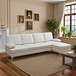 Modern 100" L-Shaped Sectional Sofa, Off-White Velvet 4-Seat Couch with Right Chaise Lounge $175