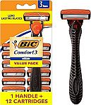 BIC Comfort 3 Refillable Three-Blade Razor (1 Handle + 12 Cartridges) $6