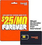 Boost Mobile Sim Kit: 1-Month Unlimited Talk, Text & Data (30GB) $5