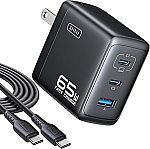 INIU Up to 65W 3-Port Charger Block w/ 5-ft USB-C Cable (2x USB C, 1x USB A) $11