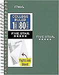 Five Star Spiral College Ruled Personal Size Notebook (7" x 4-3/8", 80 Sheets) $1.91
