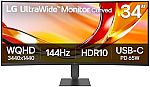 LG 34U640B-B 34" UltraWide QHD Curved Professional Monitor $299.99