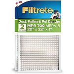 2-Pack Filtrete 20x22x1 AC Furnace Air Filter, MPR 700, MERV 8 $11.05