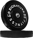 Signature Fitness 2" Olympic Bumper Plate Weight Plates with Steel Hub, 45LB, Pair $57